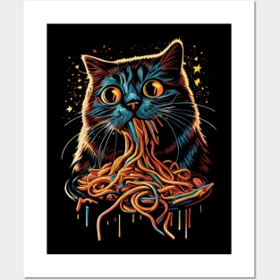 Cat Eating Spaghetti Posters and Art